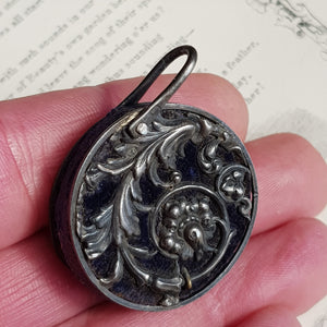 Sterling Silver Mounted Velvet Chatelaine Pin Cushion Wheel Antique Victorian Circa 1890