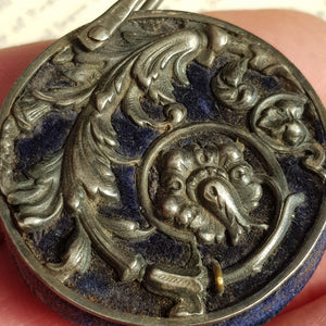 Sterling Silver Mounted Velvet Chatelaine Pin Cushion Wheel Antique Victorian Circa 1890