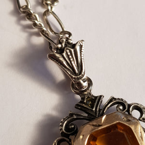 Sterling Silver Gold Topaz Marcasite Pendant On Silver Chain Vintage Italy Circa 1970's