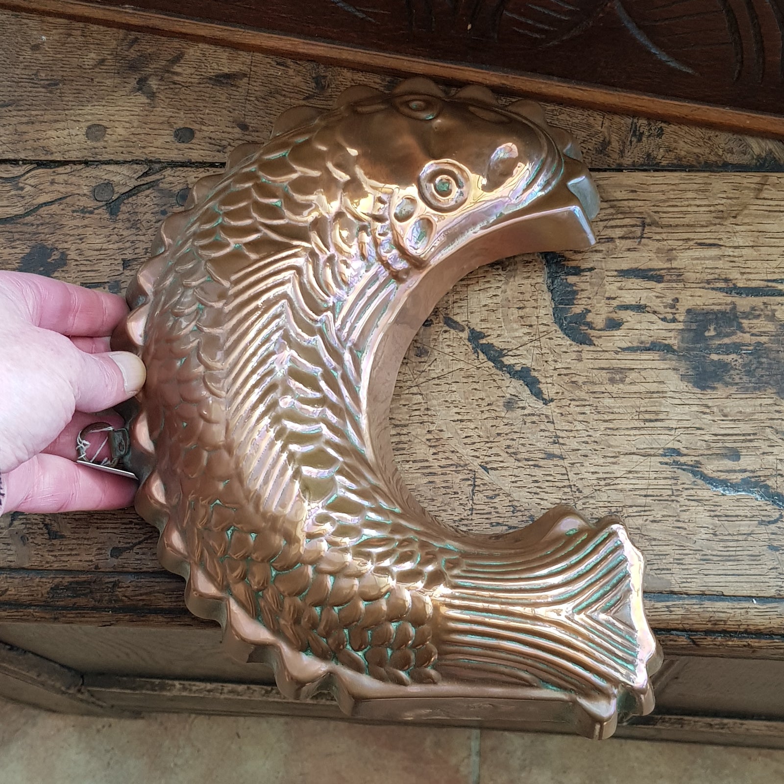 Superb Embossed Copper Salmon Mouse Mould Aspic Mould Antique Victorian Circa 1880