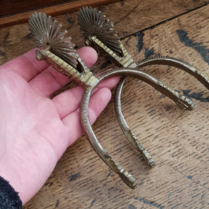 Superb Pair Of Spanish 19th Century Ornate Gilded Steel Spurs Antique Circa 1850's