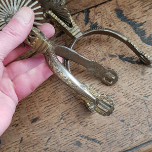 Superb Pair Of Spanish 19th Century Ornate Gilded Steel Spurs Antique Circa 1850's