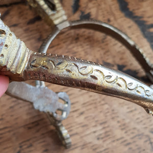 Superb Pair Of Spanish 19th Century Ornate Gilded Steel Spurs Antique Circa 1850's