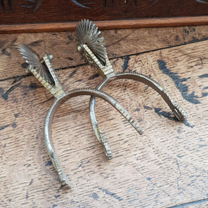 Superb Pair Of Spanish 19th Century Ornate Gilded Steel Spurs Antique Circa 1850's
