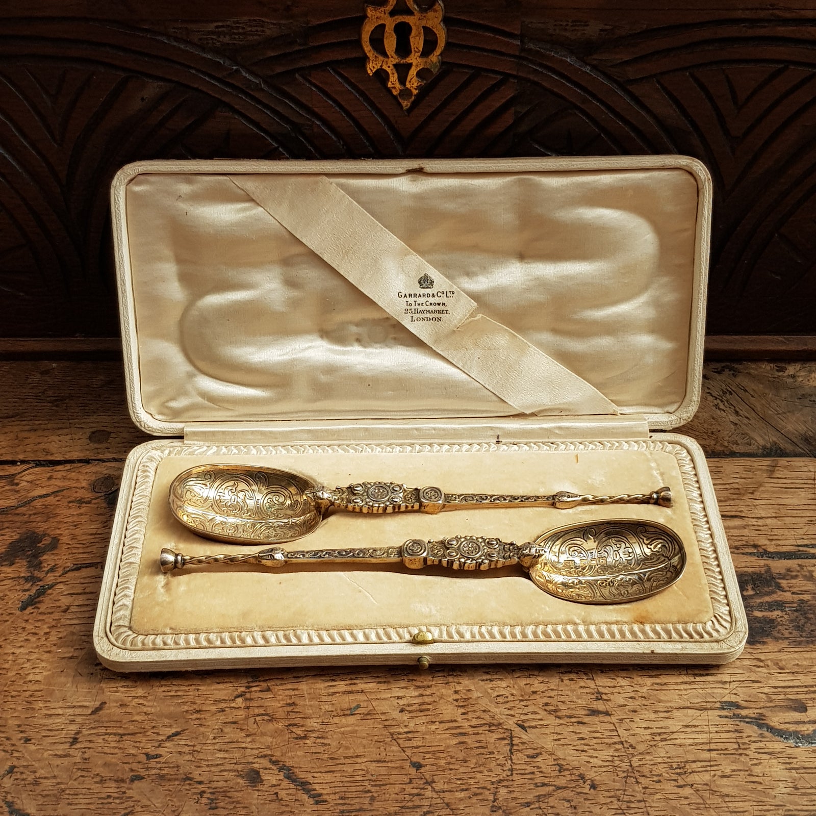 Sterling Silver Box Set Of Replica Royal Anointing Spoons Antique London Circa 1910