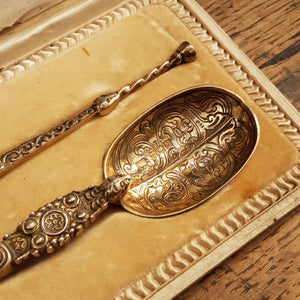 Sterling Silver Box Set Of Replica Royal Anointing Spoons Antique London Circa 1910