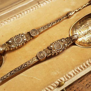 Sterling Silver Box Set Of Replica Royal Anointing Spoons Antique London Circa 1910
