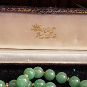 14k Gold Fitted 18 Inch Jade Beaded Necklace Vintage Circa 1970's