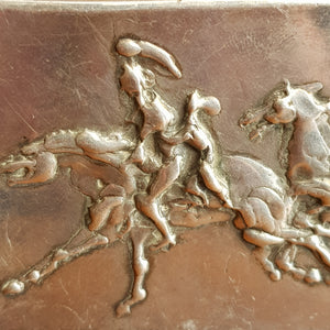 Solid Silver Pictorial Relief Tablet Plaque Stylised Horse Riders Signed Antique