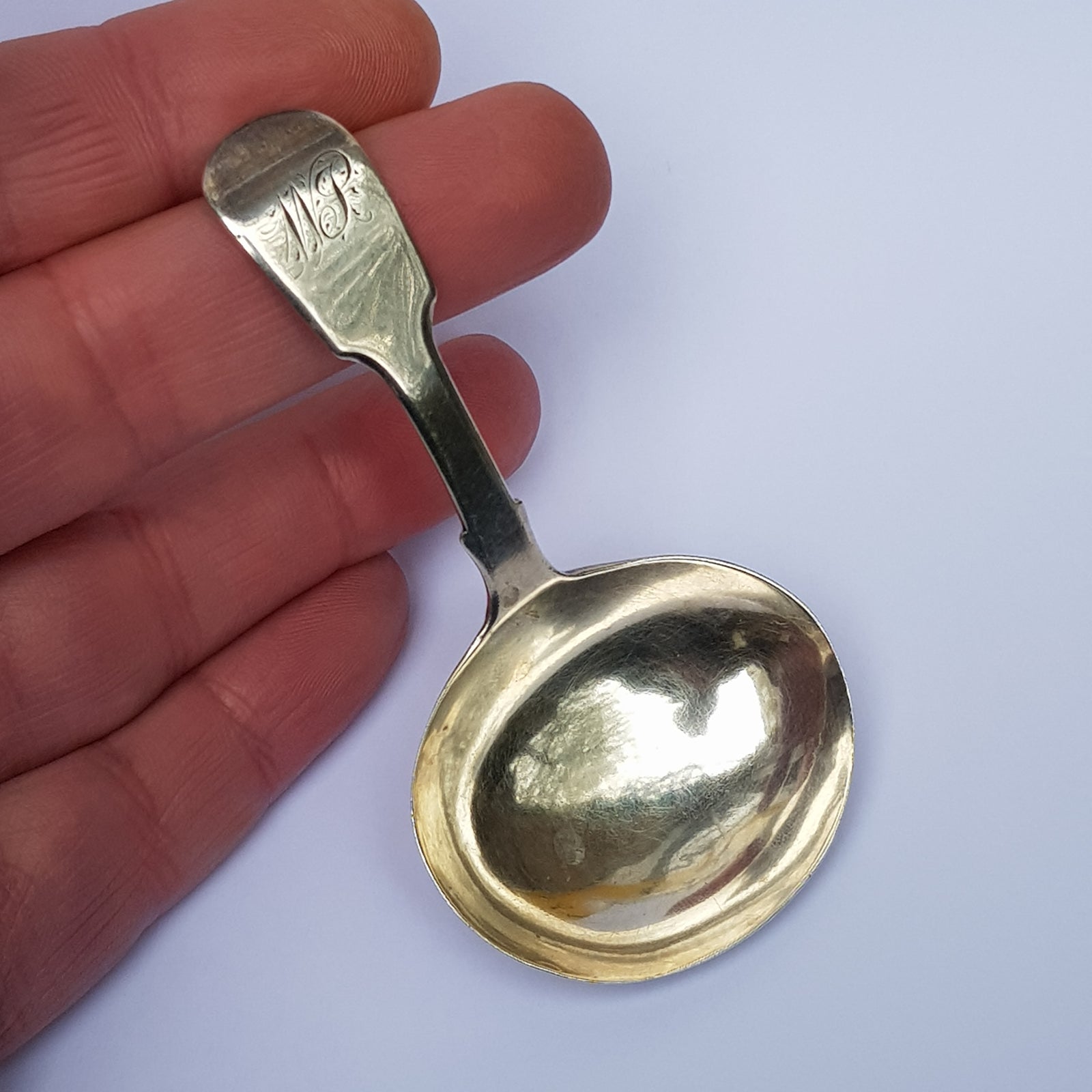 Sterling Silver Egg Bowled Fiddle Pattern Tea Caddy Spoon Antique London Circa 1826