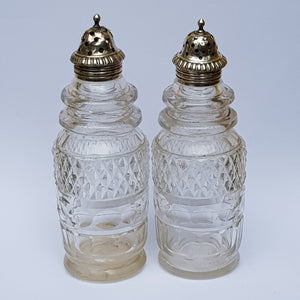 Sterling Silver Fitted Pair Of Cut Glass Pepper Pots Antique Georgian Sheffield circa 1821