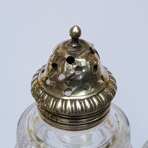 Sterling Silver Fitted Pair Of Cut Glass Pepper Pots Antique Georgian Sheffield circa 1821