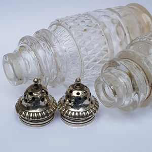 Sterling Silver Fitted Pair Of Cut Glass Pepper Pots Antique Georgian Sheffield circa 1821