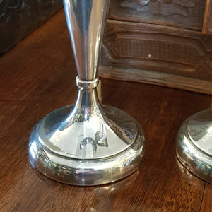 Sterling Silver Good Pair Of Tall Standing Trumpet Vases Antique Birmingham Circa 1919