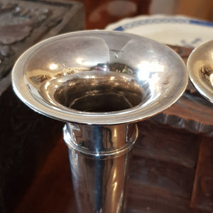 Sterling Silver Good Pair Of Tall Standing Trumpet Vases Antique Birmingham Circa 1919