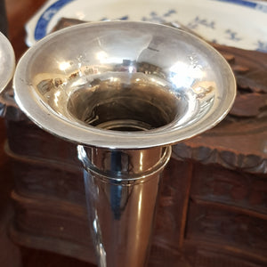 Sterling Silver Good Pair Of Tall Standing Trumpet Vases Antique Birmingham Circa 1919