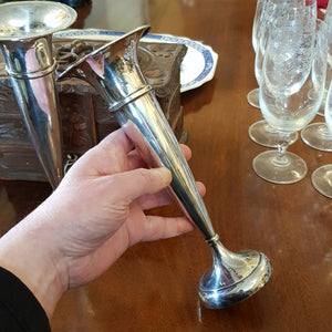 Sterling Silver Good Pair Of Tall Standing Trumpet Vases Antique Birmingham Circa 1919