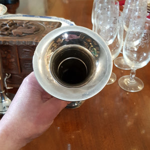 Sterling Silver Good Pair Of Tall Standing Trumpet Vases Antique Birmingham Circa 1919