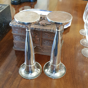 Sterling Silver Good Pair Of Tall Standing Trumpet Vases Antique Birmingham Circa 1919