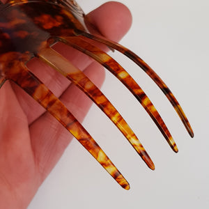 Hand Cut Etched And Pierced Celluloid Hair Comb Antique Edwardian Circa 1905