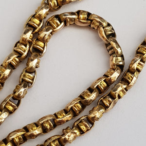 9k Yellow Gold 16" Belcher & Ringlet Pattern Necklace Antique Victorian Circa 1890
