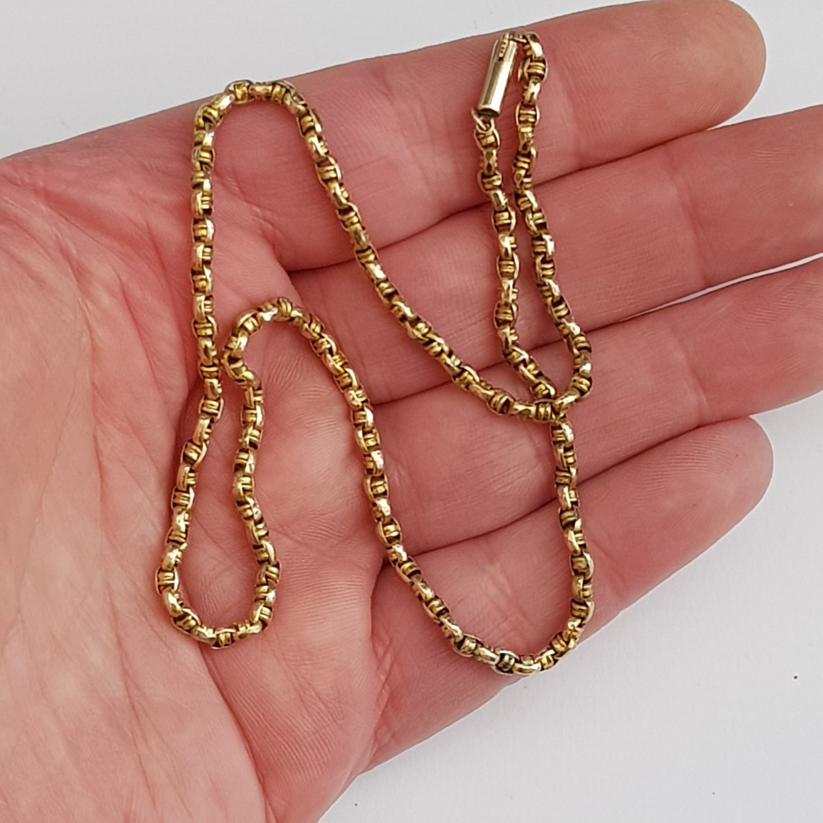 9k Yellow Gold 16" Belcher & Ringlet Pattern Necklace Antique Victorian Circa 1890