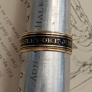 18k Gold Black Enamel Memento Mori Ring Size UK S Antique Georgian London Circa 1808