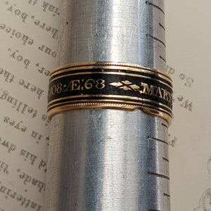 18k Gold Black Enamel Memento Mori Ring Size UK S Antique Georgian London Circa 1808