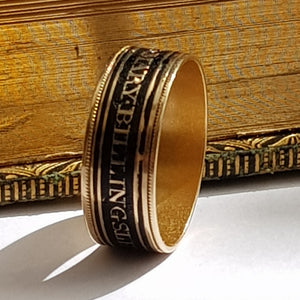 18k Gold Black Enamel Memento Mori Ring Size UK S Antique Georgian London Circa 1808
