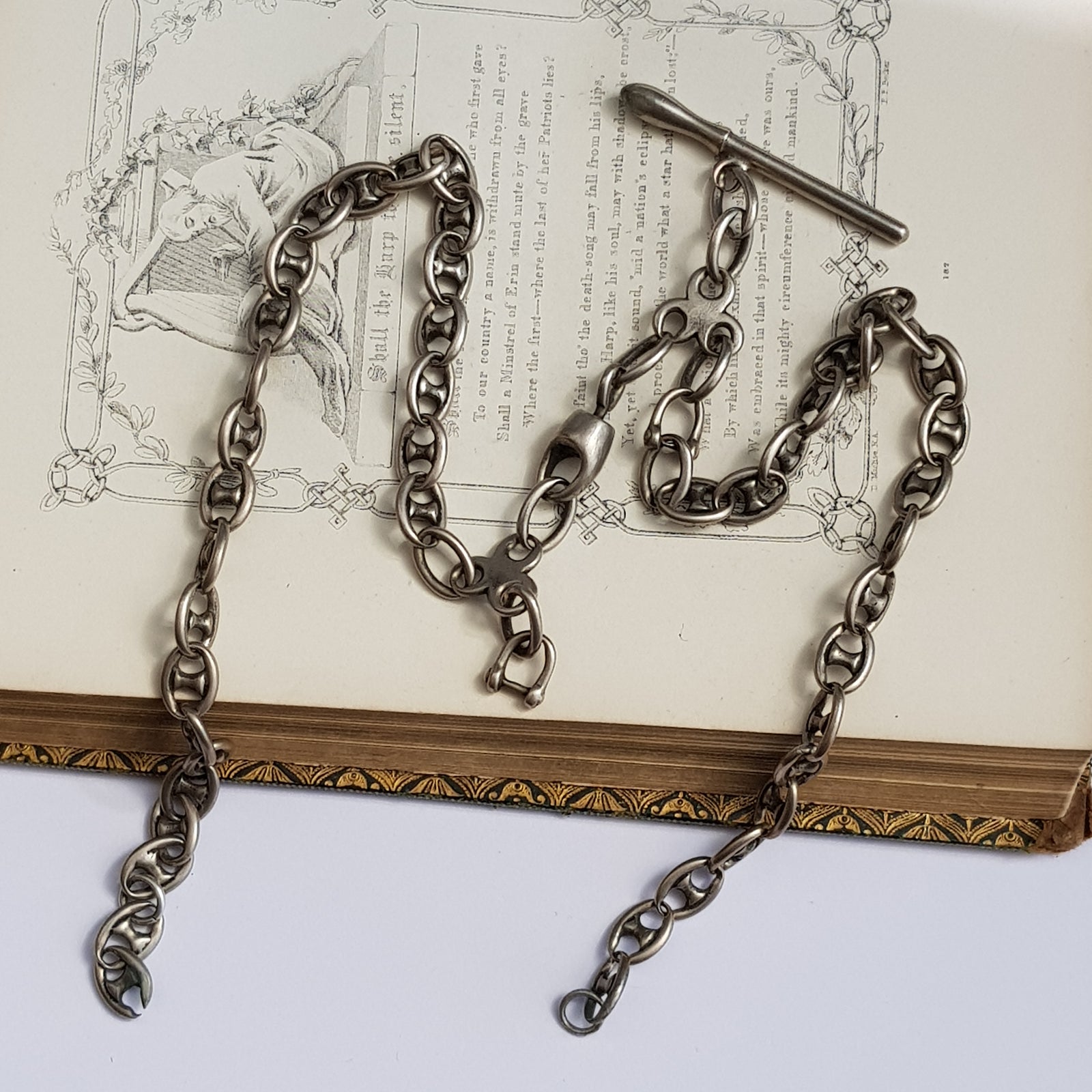 Russian Silver Naval Officers Double Albert Pocket Watch Chain Antique Circa 1910