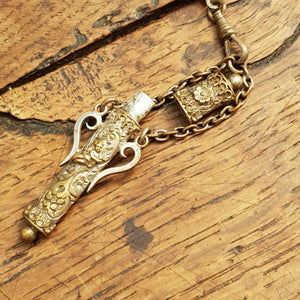 Silver Plated Cherub Goddess Floral Themed 5 Piece Chatelaine Antique Circa 1880's