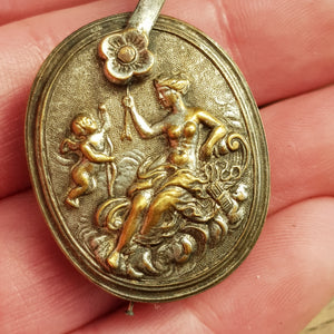 Silver Plated Cherub Goddess Floral Themed 5 Piece Chatelaine Antique Circa 1880's
