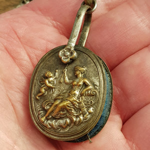Silver Plated Cherub Goddess Floral Themed 5 Piece Chatelaine Antique Circa 1880's