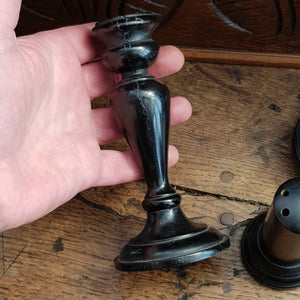 Solid Ebony Dressing Table Suite Candlesticks/Hat Pin Stand/Ring Tree/Glove Stretchers/Jewellery Stand Antique Circa 1900