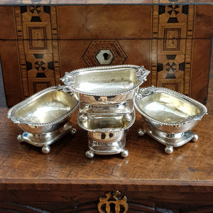Rare Sterling Silver Set Of x4 Shelled Oak Leaf Trencher Salts Antique Georgian Circa 1811