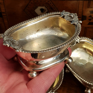 Rare Sterling Silver Set Of x4 Shelled Oak Leaf Trencher Salts Antique Georgian Circa 1811