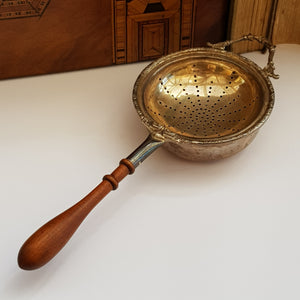 Sterling Silver Ornate Tea Strainer With Drip Bowl Vintage Birmingham circa 1962