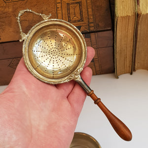 Sterling Silver Ornate Tea Strainer With Drip Bowl Vintage Birmingham circa 1962