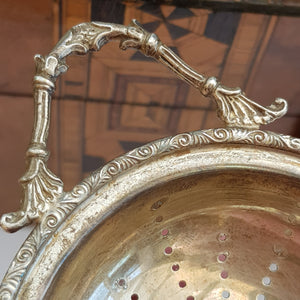 Sterling Silver Ornate Tea Strainer With Drip Bowl Vintage Birmingham circa 1962