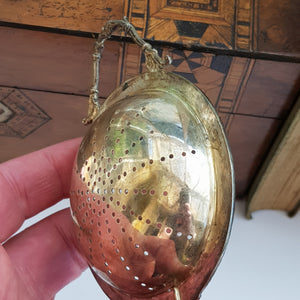 Sterling Silver Ornate Tea Strainer With Drip Bowl Vintage Birmingham circa 1962