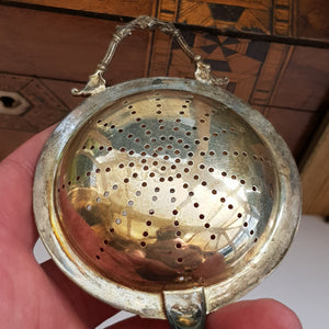 Sterling Silver Ornate Tea Strainer With Drip Bowl Vintage Birmingham circa 1962