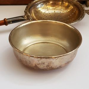 Sterling Silver Ornate Tea Strainer With Drip Bowl Vintage Birmingham circa 1962