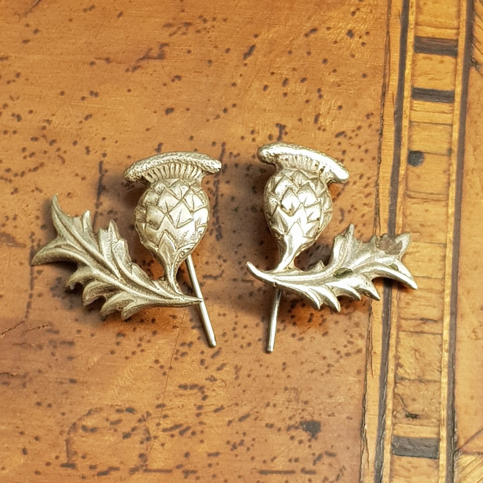 Sterling Silver Pair Of Hook Earrings As Scottish Thistles Antique circa 1910