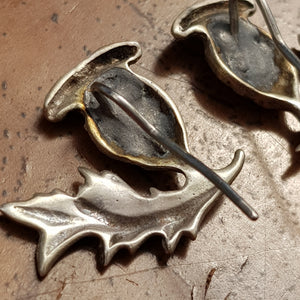 Sterling Silver Pair Of Hook Earrings As Scottish Thistles Antique circa 1910