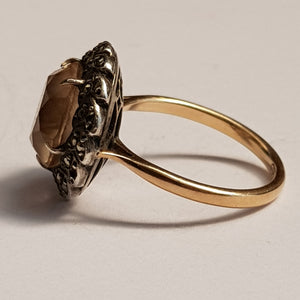 9k Gold Citrine Marcasite Daisy Style Ring Size UK P Vintage circa 1930's