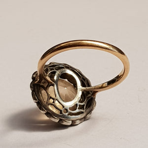 9k Gold Citrine Marcasite Daisy Style Ring Size UK P Vintage circa 1930's