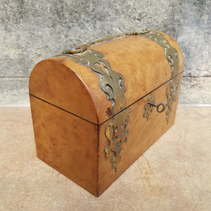 Carved Walnut Brass Mounted Gothic Trove Style Box With Lock & Key Antique Circa 1880