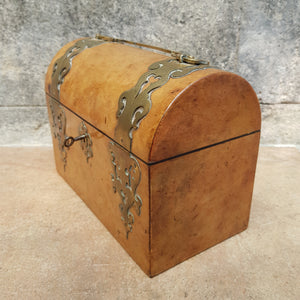 Carved Walnut Brass Mounted Gothic Trove Style Box With Lock & Key Antique Circa 1880