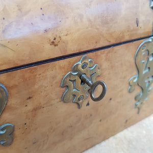 Carved Walnut Brass Mounted Gothic Trove Style Box With Lock & Key Antique Circa 1880