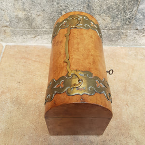 Carved Walnut Brass Mounted Gothic Trove Style Box With Lock & Key Antique Circa 1880